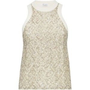 Brunello Cucinelli Sleeveless Top With Sequined Front And Soft Back - NWT